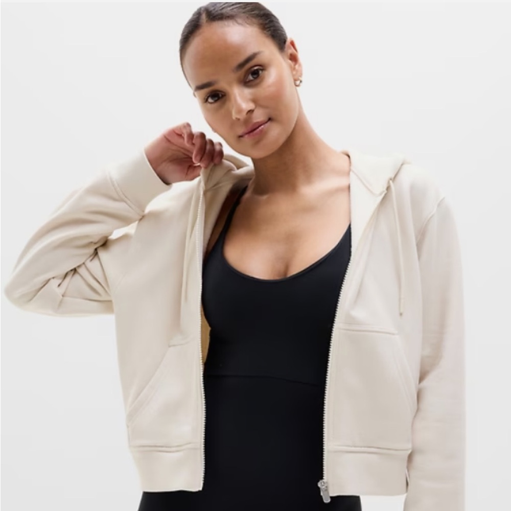 ATHLETA Forever Fleece Full Zip Sweatshirt, Bone